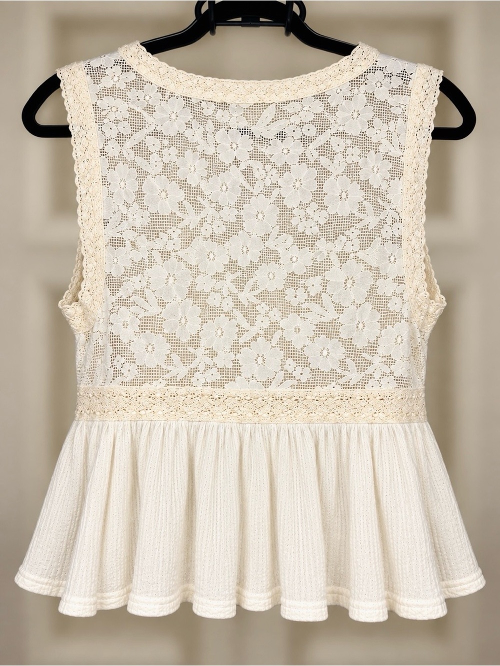 POL Cream Lace Ruffle 2 Piece Top Wide Leg Pants Boho Set M - Picture 11 of 12